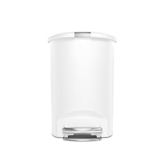 50L semi-round plastic pedal bin - white - front view image