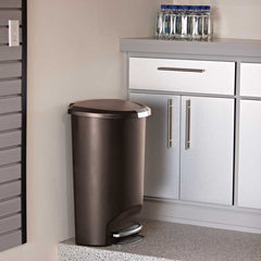 50L semi-round plastic pedal bin - mocha - lifestyle in kitchen image