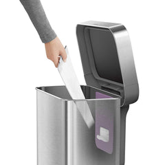 45L rectangular pedal bin with liner pocket - brushed finish - liner pocket image