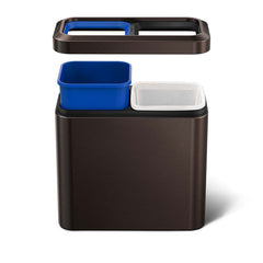 20L dual compartment slim open bin - dark bronze finish - exploded lid image