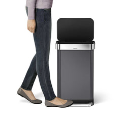 45L rectangular pedal bin with liner pocket - black finish - lifestyle foot on pedal image