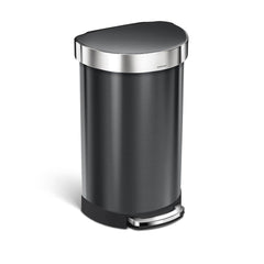 45L semi-round pedal bin with liner rim - black finish - main image