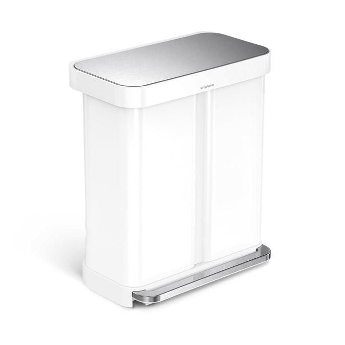 58 litre, rectangular dual compartment pedal bin with liner pocket